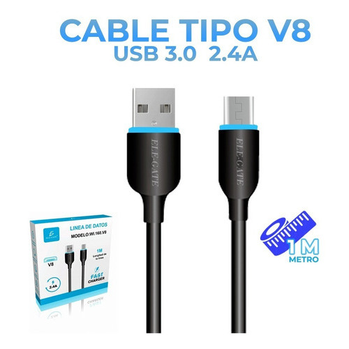 Cable V8 Micro Usb Reforzado Para Carga Datos Wi.160.v8 Color Negro