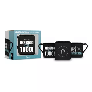 Caneca Porcelana Quadrada 220ml - Muito Obrigado Por Tudo Cor Preto