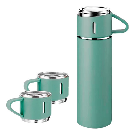 Termo 500 Ml Set Termo Con 3 Tazas Mantiene Temperatura Color Verde