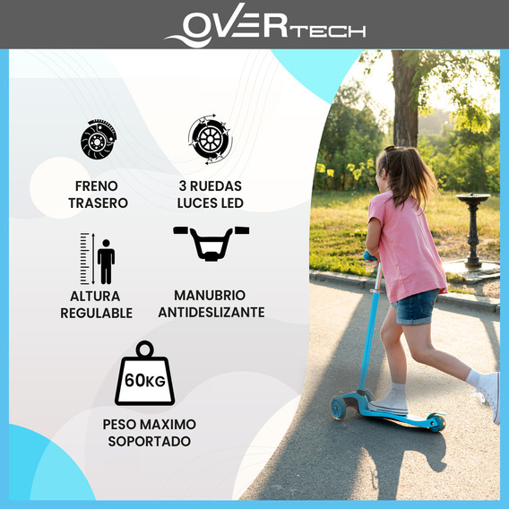  Overtech MINI-881 monopatin con luces led infantil niños reforzado color negro