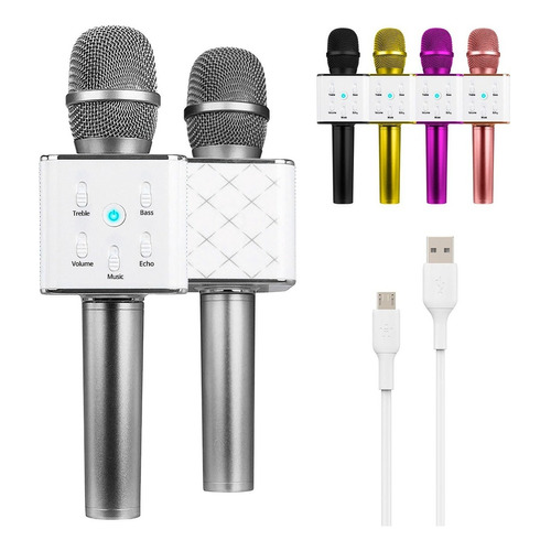 Microfono Karaoke Inalambrico Parlante Recargable Usb Color Plateado