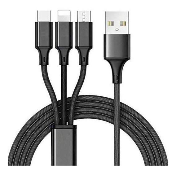 Cable 3 En 1 Carga Rapida Para iPhone Lighting Android Usb-c