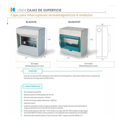 Caja Para Termica 6 Bocas Exterior Con Tapa Kalop