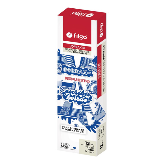 12 Repuestos Filgo Borrax Se Roller Gel Borrable 2g Azul