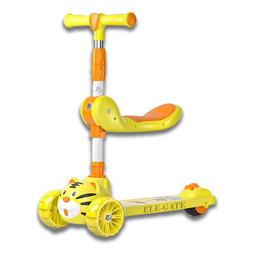 Patin Scooter Asiento Extraíble Ajustable Altura Infantil Color Amarillo Tigre
