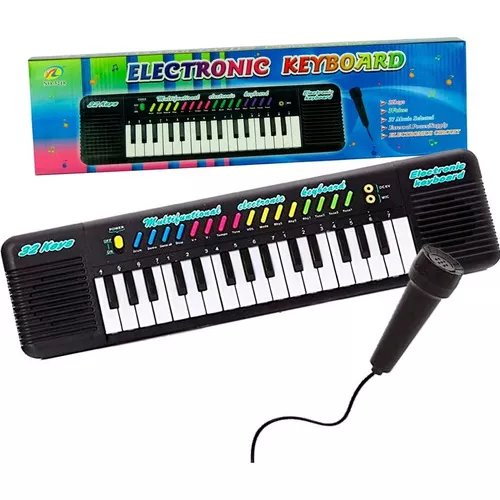 Piano Teclado Musical Infantil Microfone Educativo Karaoke Cor Preto