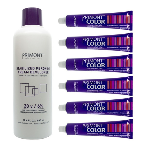  Primont Color Kit X6 Tinturas 60gr + Oxidante 900ml 6c