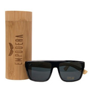 Óculos De Sol Masculino Preto Madeira + Case Bamboo Promoção