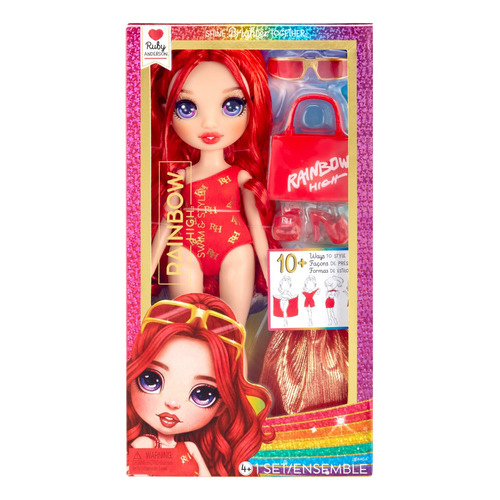 Rainbow High Ruby Muñeca De Moda Traje De Baño Rojo 4+