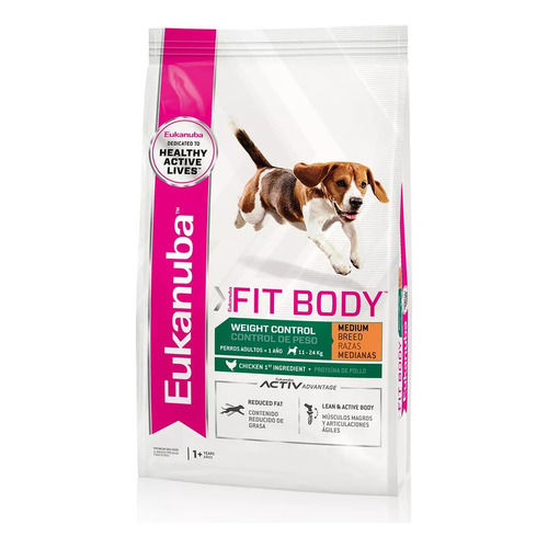 Alimento Eukanuba FIT BODY Weight Control para perro adulto de raza mediana sabor mix en bolsa de 3 kg