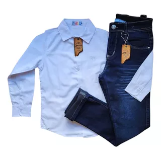 Kit Camisa Jeans + Calça Jeans Masculina Infantil Menino 