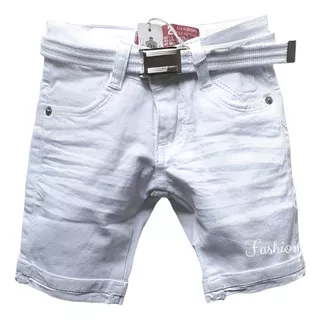 Bermuda Short Jeans Branco Com Cinto Menino Infantil Juvenil