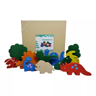 Mini Mundo Dinossauro Kit Brinquedo Educativo Madeira