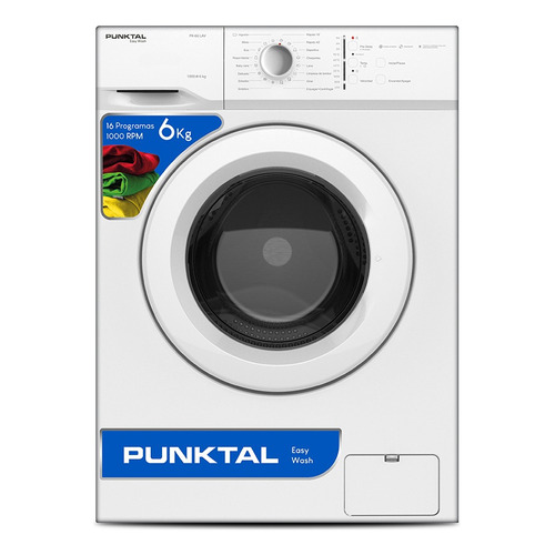 Lavarropas Punktal Frontal Pk-66 Lav 6kg 1000 Rpm 16 Program Color Blanco