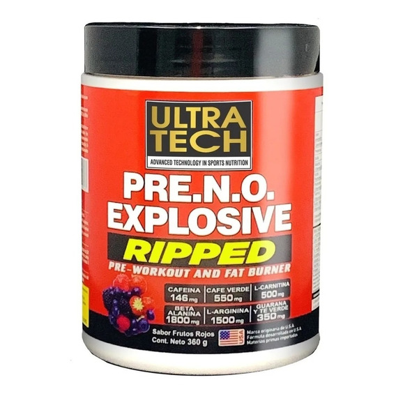 Pre Entreno + Quemador Pre N.o. Ripped Ultra Tech 45 Serv. Sabor Frutos rojos