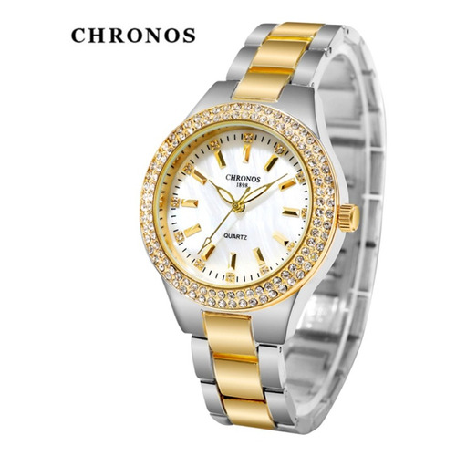 Reloj De Mujer Chronos Elegant Quartz A Prueba De Agua Color de la correa Plata/Dorado