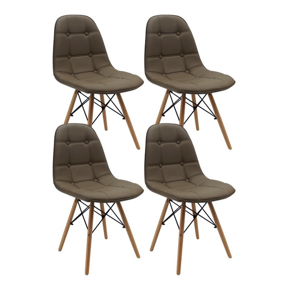 Kit X4 Sillas Eames Acolchadas Patas En Madera Con Garantía Color de la estructura de la silla Beige