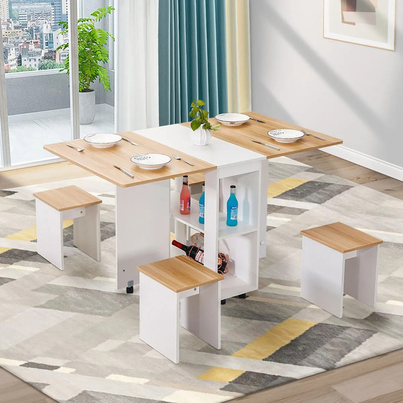 Mesa Plegable Moderna Comedor Minimalista Con 4 Sillas Móvil