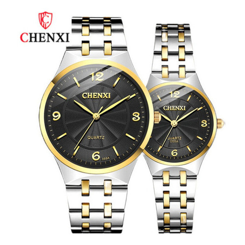 Relojes dobles Chenxi de acero inoxidable a prueba de agua, color de fondo, color plateado, dorado y negro