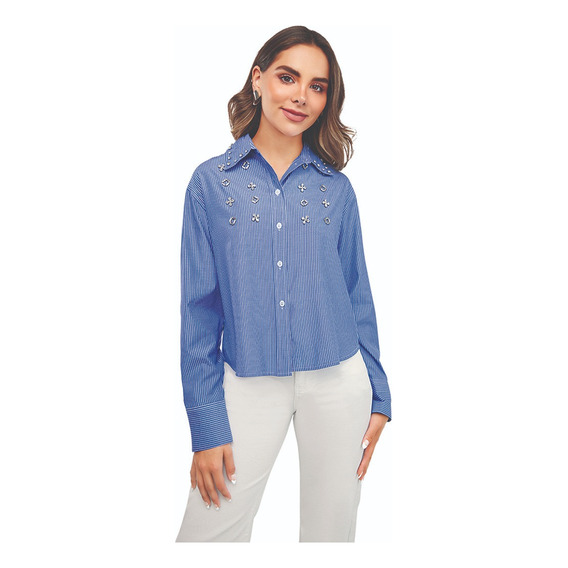 Camisa Casual Mujer Azul 965-66