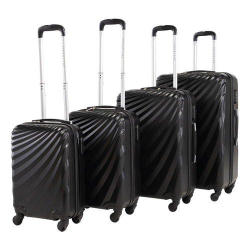 Kit De 4 Maletas Rigidas Viaje4 Ruedas Abs Sky Travel Color Negro Rayas