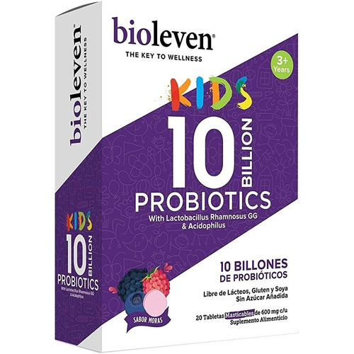 2 Pack Probióticos 10 Billones Bioleven 20 Tabletas 3+ Sabor Moras