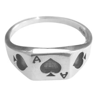 Anel Poker De Prata 925 As De Espadas Masculino Coringa Top