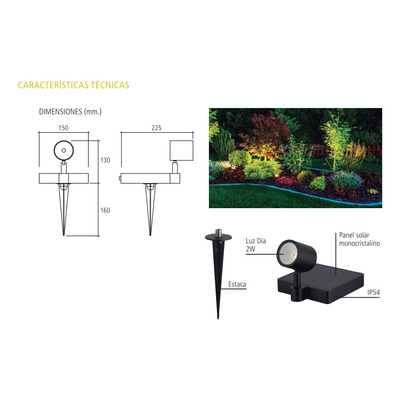 Estaca Led Solar Jardin Aluminio Aplique Led 2w Tbcin