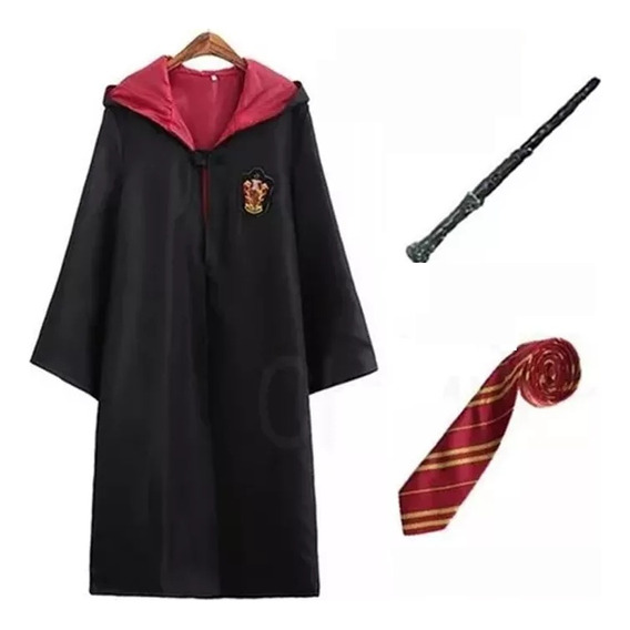 Capa De Harry Potter Juego De Hogwarts Disfraz Griffindor Slytherin Hufflepuff Bordada + Corbata + Varita 3 Piezas Niños Adultos