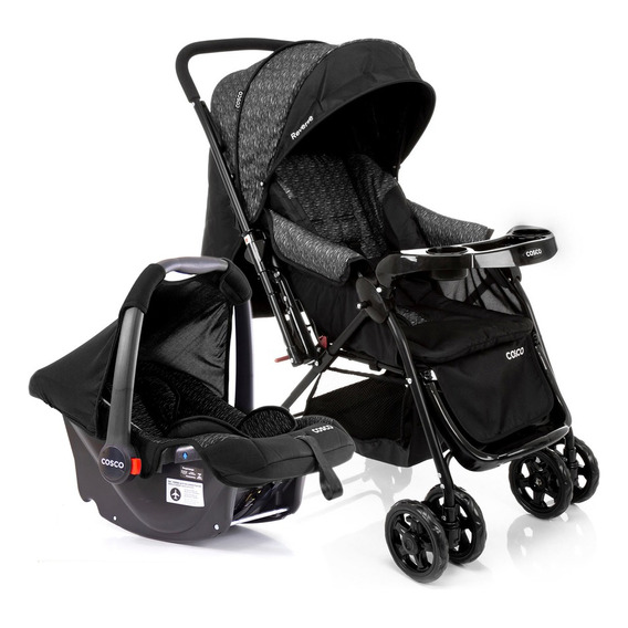 Conjunto Travel System Reverse Duo Preto Rajado Cosco Kids