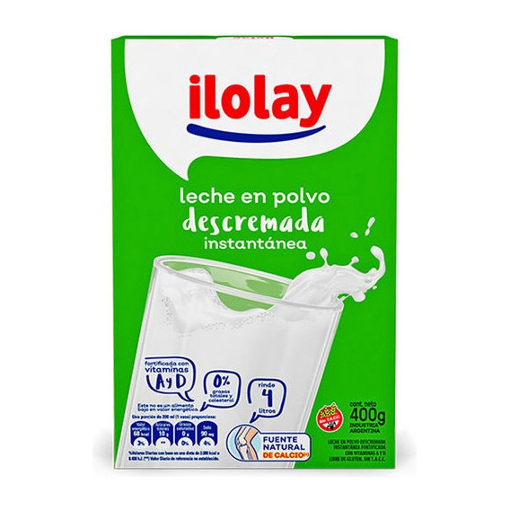 Leche En Polvo Descremada Ilolay Instantanea Sin Tacc 400 Gr