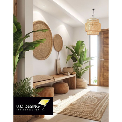 Colgante Deco Moderno De Bambu 40x40 Natural Apto Led E27 