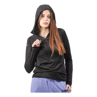 Remera Deportiva Manga Larga Con Capucha Running Mujer Nlosx