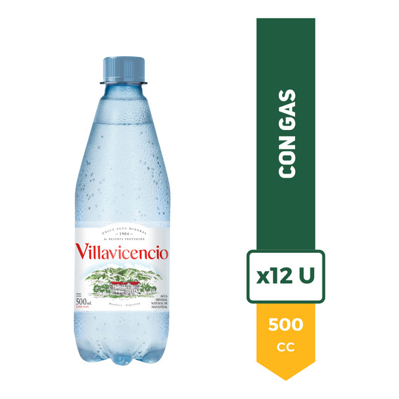 Agua Mineral Villavicencio 500ml Con Gas La Barra Pack X12