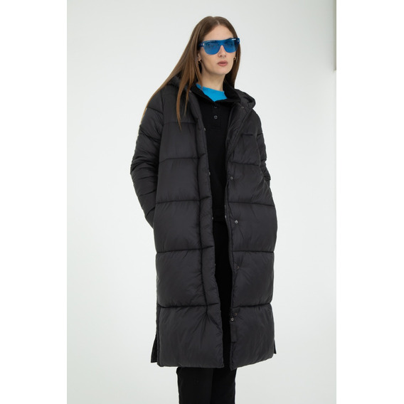 Campera Larga Puffer Matelaseada Negra Mujer Portsaid