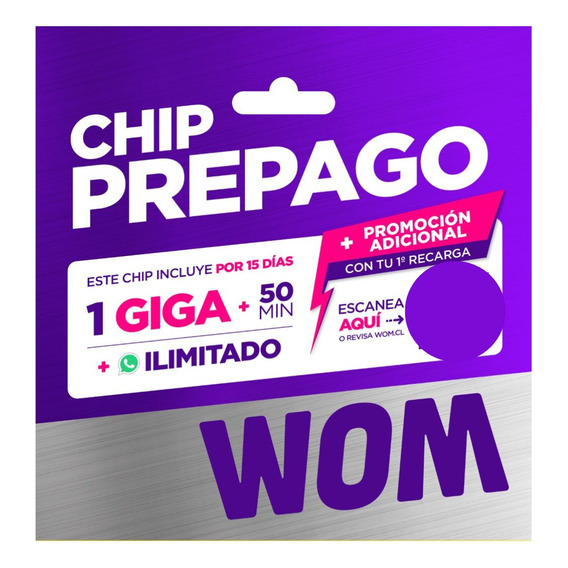 Chip Prepago Wom 1 Giga + 50 Minutos  Pack 100 Unidades