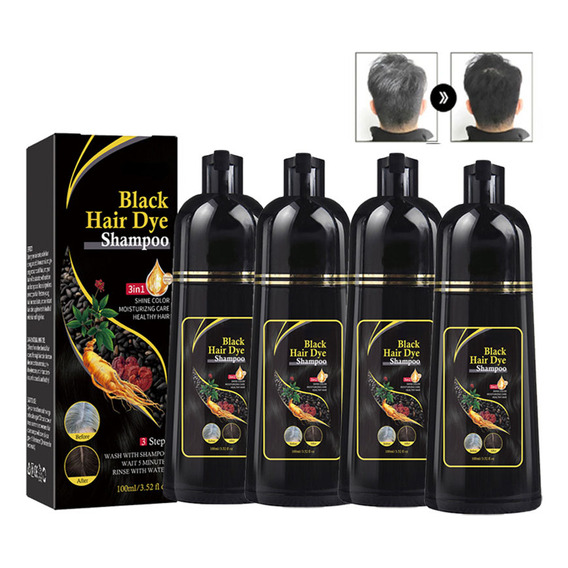 4 Champús Instantáneos Para Teñir El Cabello De Color Negro