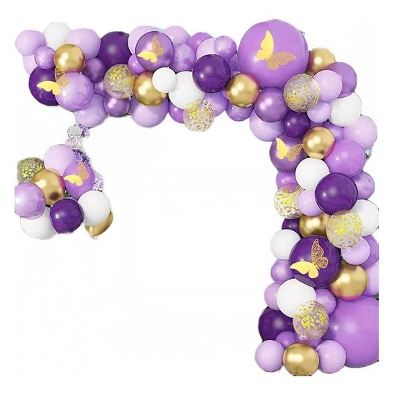 Arco Globos Morado Blancos Fiestas Kit De Cumpleaños Chain