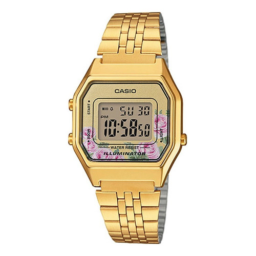 Reloj Casio De Dama Modelo La 680 Dorado Floreado Color del fondo Gris claro