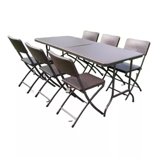 Mesa Plegable Con 6 Sillas Tipo Apariencia De Rattan