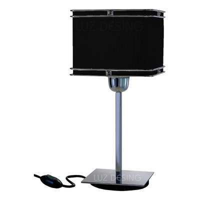 Lampara Velador Cromo De Mesa Cuadrado Deco Moderno Negro