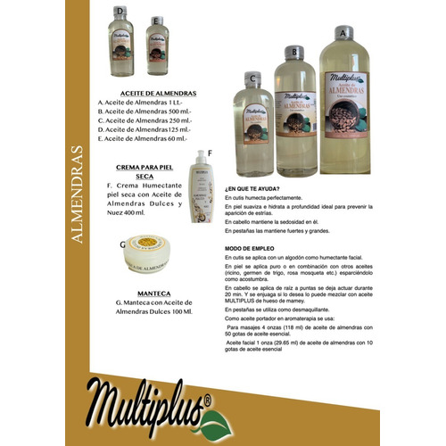 Aceite Multiplus De Almendras Dulces 1 Lt