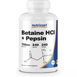 Betaína Hcl + Pepsina 750 Mg 240 Cápsulas Nutricost Usa