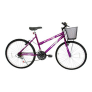 Bicicleta  De Passeio Feminina Cairu Bella Aro 26 21v Freios V-brakes Cor Roxo Com Descanso Lateral