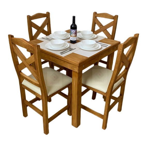 Set 4 Sillas Y Mesa 80x80 Cross Comedor Madera Uso Rudo Cct