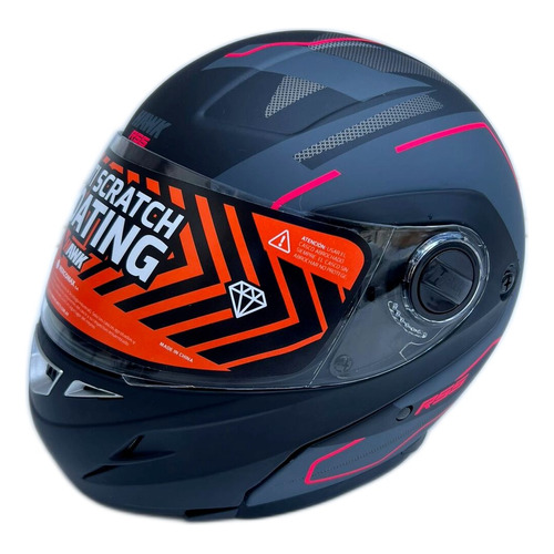 Casco para moto modular Hawk RS5 Vector  negro y gris y fucsia brillante talle XL 