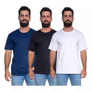 Camiseta Masculina Básica Lisa 100% Algodão Kit Com 3
