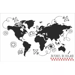 Vinilo Decorativo  Mapa Mundo Mundi  Planisferio 160 X 110cm