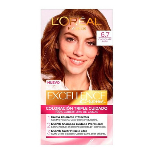 Kit Tinte L'Oréal Paris  Excellence Tintura L'Oréal Excellence Creme tono 6.7 chocolate puro para cabello