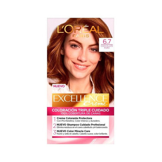 Kit Tinta L'Oréal Paris  Excellence Tintura L'Oréal Excellence Creme tono 6.7 chocolate puro para cabello